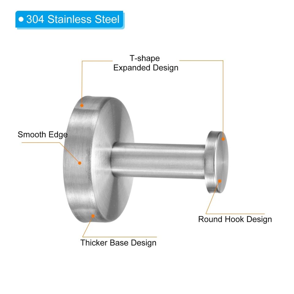 Towel Hooks for Hanging, 2Pack 304 Stainless Steel T-Shape Mounted Hanger,Silver - Image 4 of 4