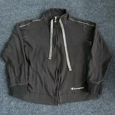 Champion Jacket Womens Medium Black Full Zip Track Glitter Trim Warmup Pockets