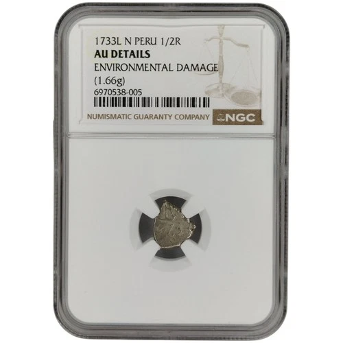1733 L-N Peru King Philip V AR Silver 1/2 Real Cob NGC AU Details Env. Damage