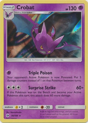 Pokemon TCG Crobat 56/149 Sun & Moon Base Set Holo Rare LP