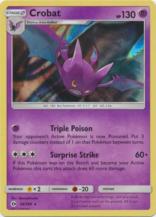 Pokemon TCG Crobat 56/149 Sun & Moon Base Set Holo Rare LP