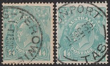 AUSTRALIA 1931 KGV 1/4 Greenish-blue & turquoise-blue. Wmk CofA. ACSC 131 A & B.