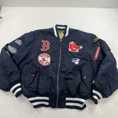 Alpha Industries MA-1 Bomber Jacket Blue Size XL Boston Red Sox