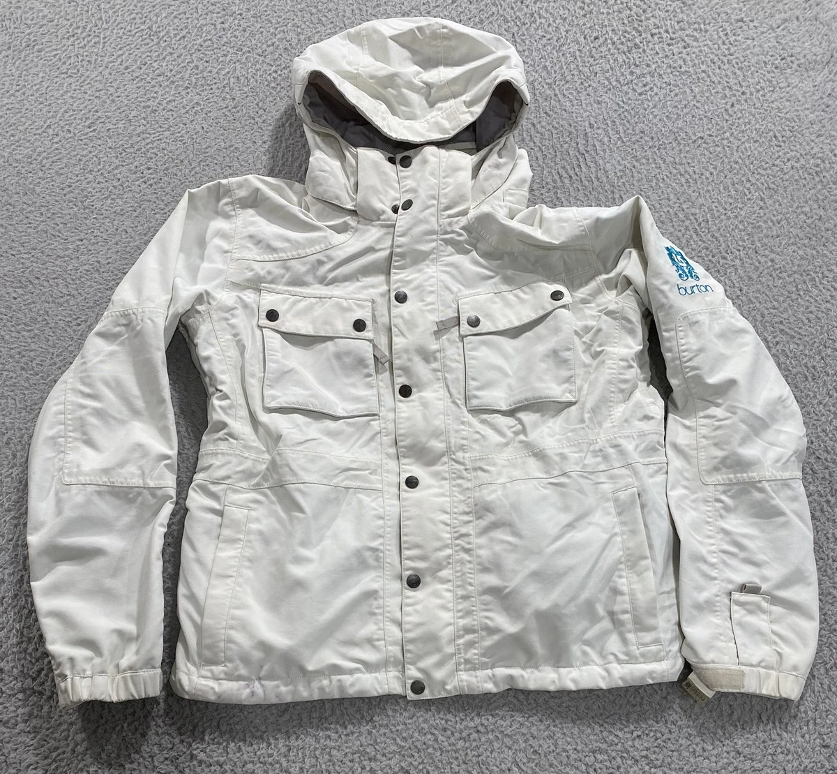 Burton Jacket Womens Large White Insulated Hooded Ski Snowboard Full Zip Winter