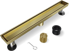 32" Gold Linear Shower Drain with Removable Grate Hair Filter, 304 SS