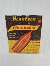 1950s HEAREVER ROCKET SHIP CRYSTAL RADIO with ORIGINAL Box