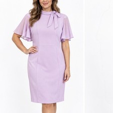 Calvin Klein Blush Pink Bow Tie Neck Flutter Sleeve Stretch Crepe Sheath Dress 8