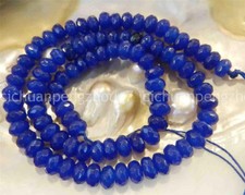 Faceted 4x6mm Natural Blue Jade Gemstone Rondelle Loose Beads 15'' Strand