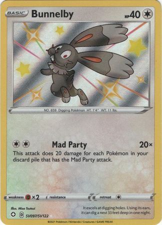 shiny bunnelby pokemon card LP Pokemon Bunnelby - SV097/SV122 - Shiny Holo Rare Lightly Played Shining  Fates