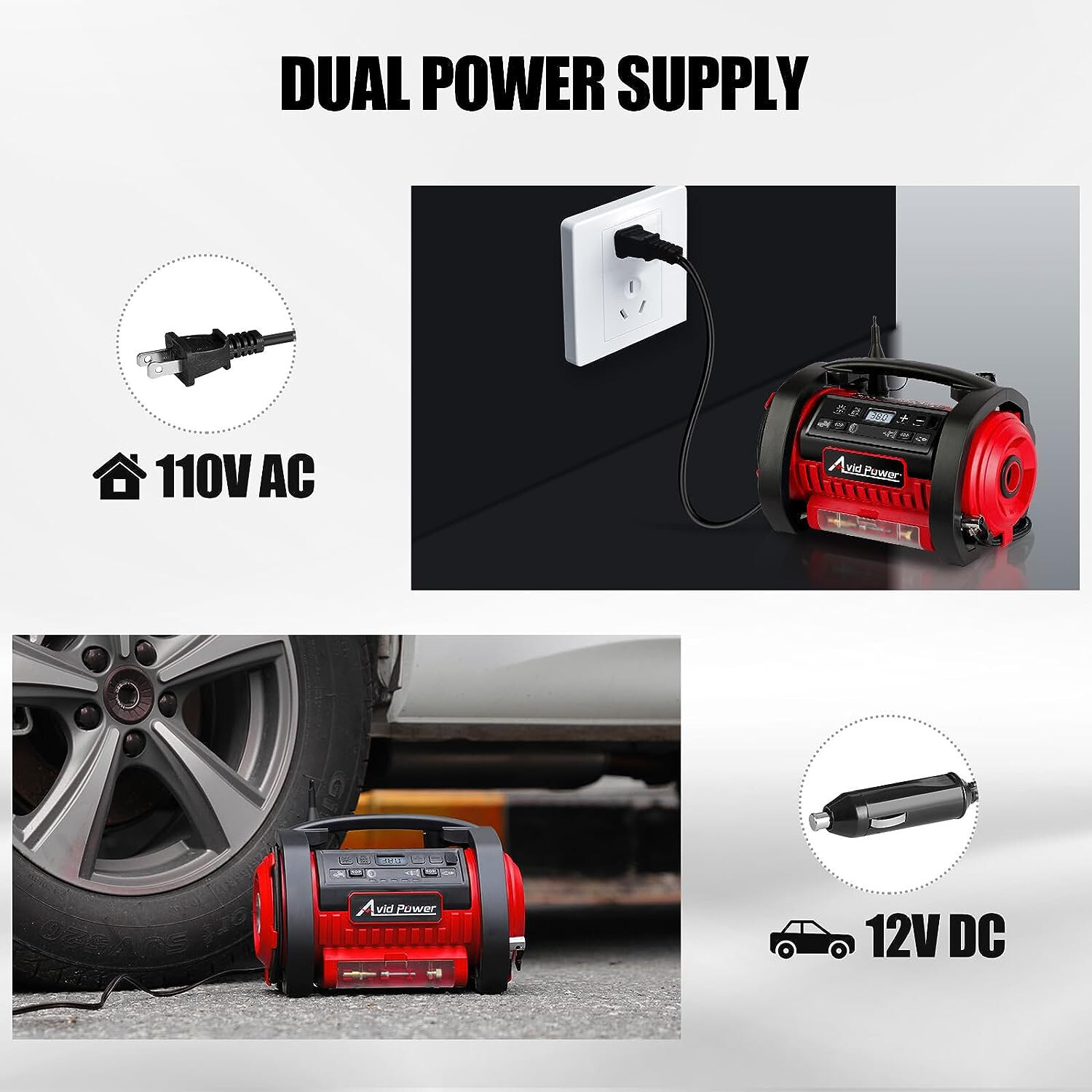 12V DC / 120V AC,AVID POWER Tire Inflator Portable Air Compressor
