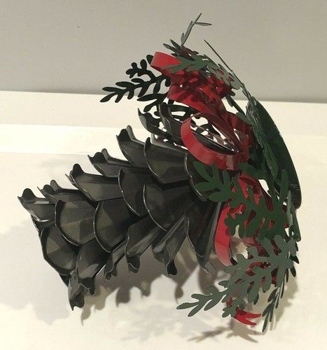Dept56 Christmas Balsam Pinecone Metal Tin Red Green Gray Candle Holder with box - Picture 8 of 12