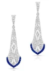 Art Deco Style Lab Created Diamond & Sapphire Wedding Earring 14K White Gold FN