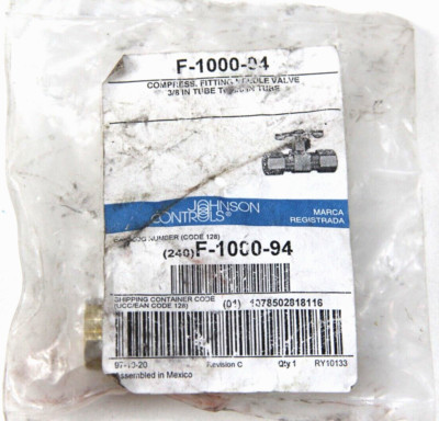 New Johnson Controls F-1000-94 F1000-94 Brass 3/8'' Tube Needle Valve