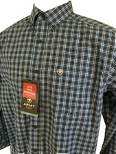 NWT Men ARIAT PRO Long Sleeve L/S Button Shirt Tompkins Stretch Multi Blue M / L