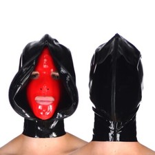 double-layer Latex Hood Red Rubber Mask with zipper for Fetish ClubWear BDSM