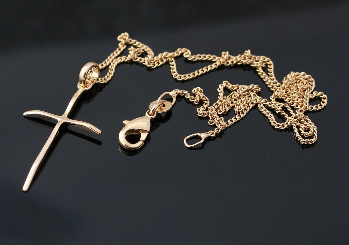 Collier Croix Plaqué Or Avec Chaîne - Pendentif Petite Croix, Neuf, Femme/enfant