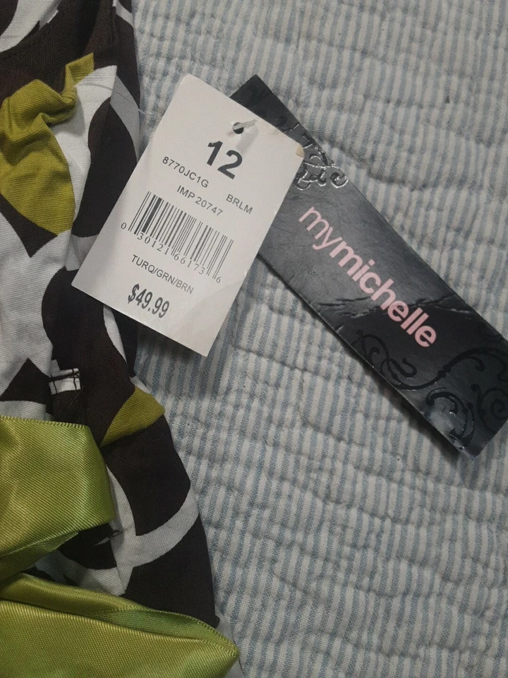 Vestido de reunión My Michelle marrón forrado sin mangas para niñas talla 12 círculos puntos grandes Foto 3 de 4