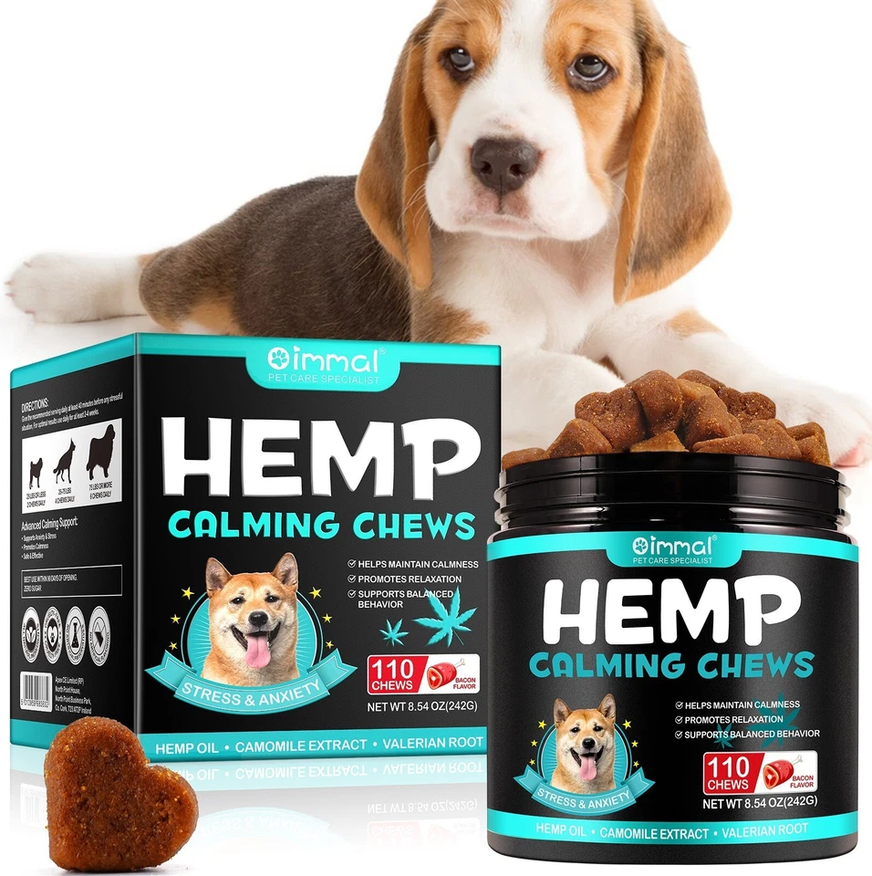 HEMP Chews DOG FOOD ANXIETY RELIEF CALMING TREATS for DOG Treat Chews 110x Bacon