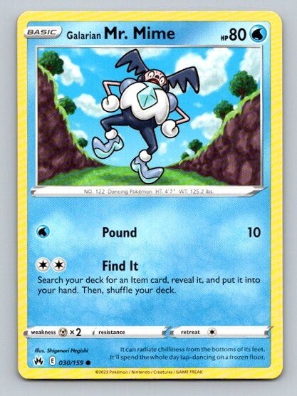 2023 Pokemon Card Crown Zenith Galarian Mr. Mime 30/159