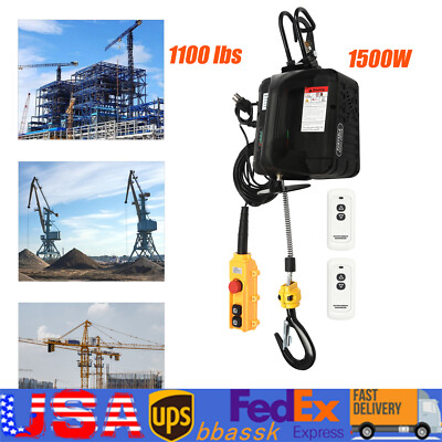 1100 Lbs Electric Cable Hoist Crane Winch Garage Lift Wired Remote Control 110V