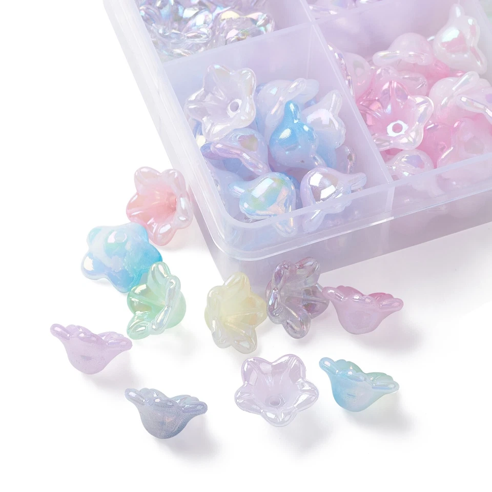 200x Tapas de cuentas espaciadoras de flores de lirio acrílico opaco para hacer joyas brazaletes hágalo usted mismo Foto 2 de 4