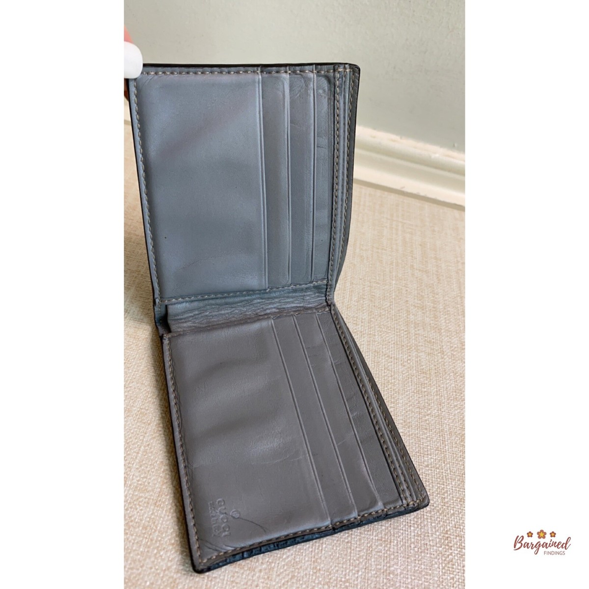 Authentic GUCCI Light Gray GG Guccissima Leather Bifold Men's