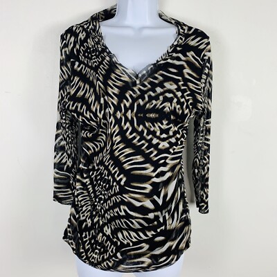 Grace Elements Womens Top sz L Black Abstract Y2K Glam Revival Night Out Chic