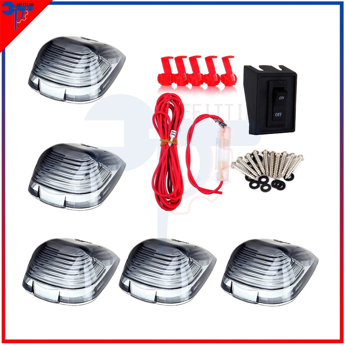 5 Smoke Cab Roof Running Marker Lamps with Switch for 99-16 Ford F-150 F-250 F-350