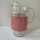 Vintage Anchor Hocking Red Gingham Pitcher 10” tall