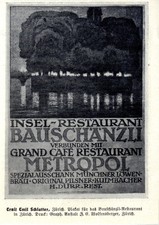Bauschänzli-Restaurant Zürich Schweizer Plakat-Werbung Vignette von 1913