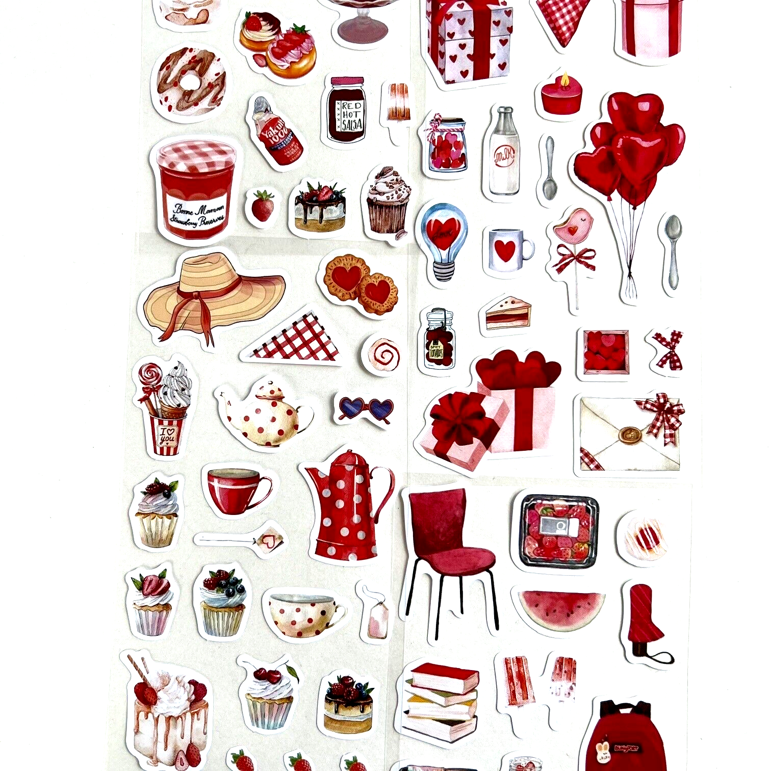 Red Love Hearts Valentine Stickers Planners Scrapbooking Journaling Card Making