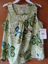 SANDWICH ISLES HULA Floral Leaf ALOHA HAWAIIAN Tunic Tank Sleeveless Blouse Top