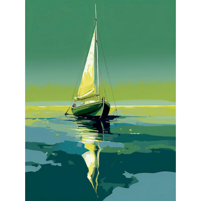 Ein Segelboot auf ruhigem Meer unter wolkenlosem Himmel XL Wandbild Leinwand Poster Druck