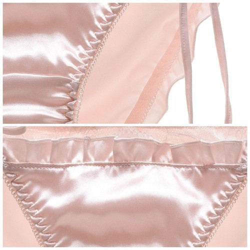 Lady Girl Satin Panty Tie Side Triangle Briefs Bikini Panty Lace Sweet Sexy Soft - Picture 8 of 14