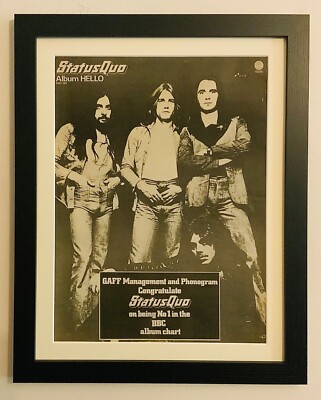 STATUS QUO+HELLO+1973+ORIGINAL FULL PAGE PRESS ADVERT+FRAMED
