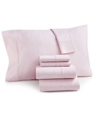 New Sunham Sorrento Print KING Sheet Set Pale Mauve Pink Red White 6 pc