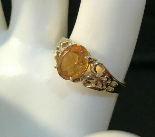 10K Yellow Gold Orange Topaz Ring Cushion Cut Solitaire Filigree Ring - Picture 8 of 11