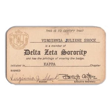 Delta Zeta Sorority Membership Card - 1970s - University of Washington - Kappa