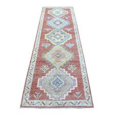 2'10" x 9'6" Coral Red Afghan Angora Oushak Wool Hand Knotted Runner Rug R68985