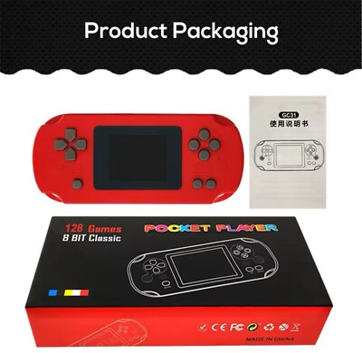 Handheld retro  game colour  console 5in, built in 128 games, red, contra game