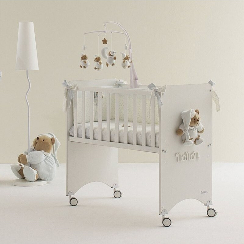 NANAN Lettino Culla Neonato Legno Fianco Letto Co-sleeping Bianco/Azz Puccio