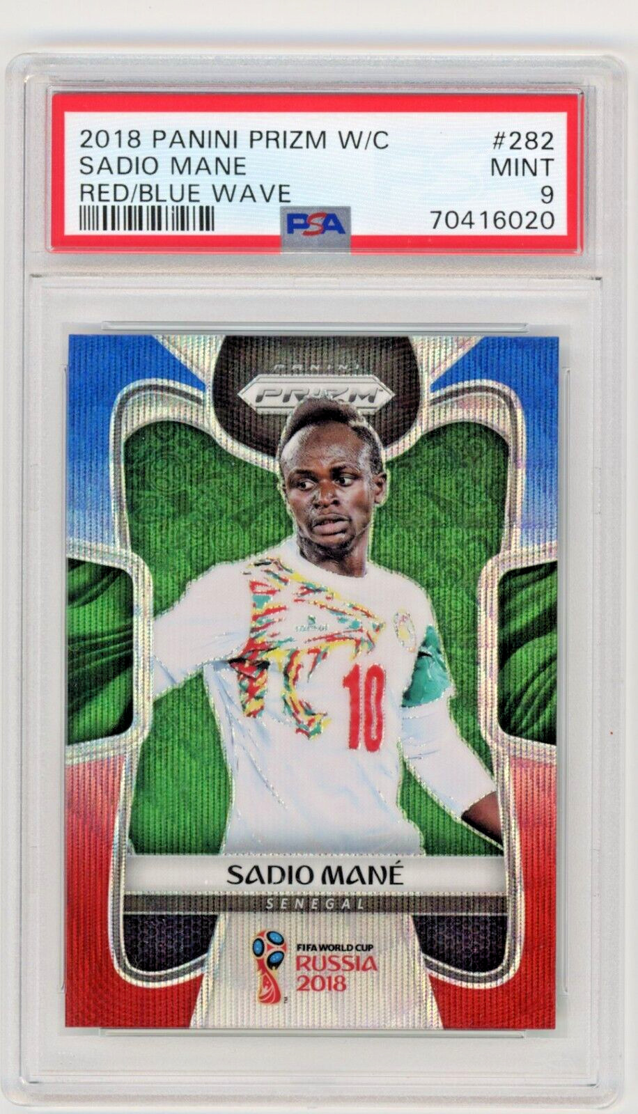 2018 PANINI PRIZM WORLD CUP #282 SADIO MANE RED BLUE WAVE SENEGAL PSA 9 MINT