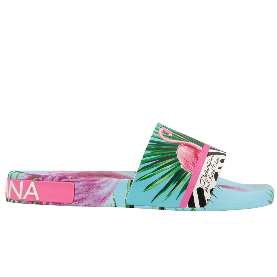 DOLCE & GABBANA x DJ KHALED Women Slides Sandals Shoes Flamingo Zebra Blue Pink - Image 2 of 4