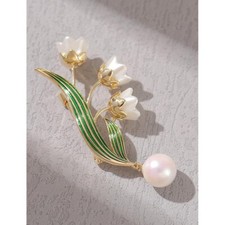 Beautiful Art Deco Style Enamel Lily of the Valley Brooch Badge Pin Gift
