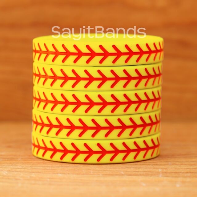 10 Softball Theme Wristbands. Quality Debossed Color Filled Wrist Band