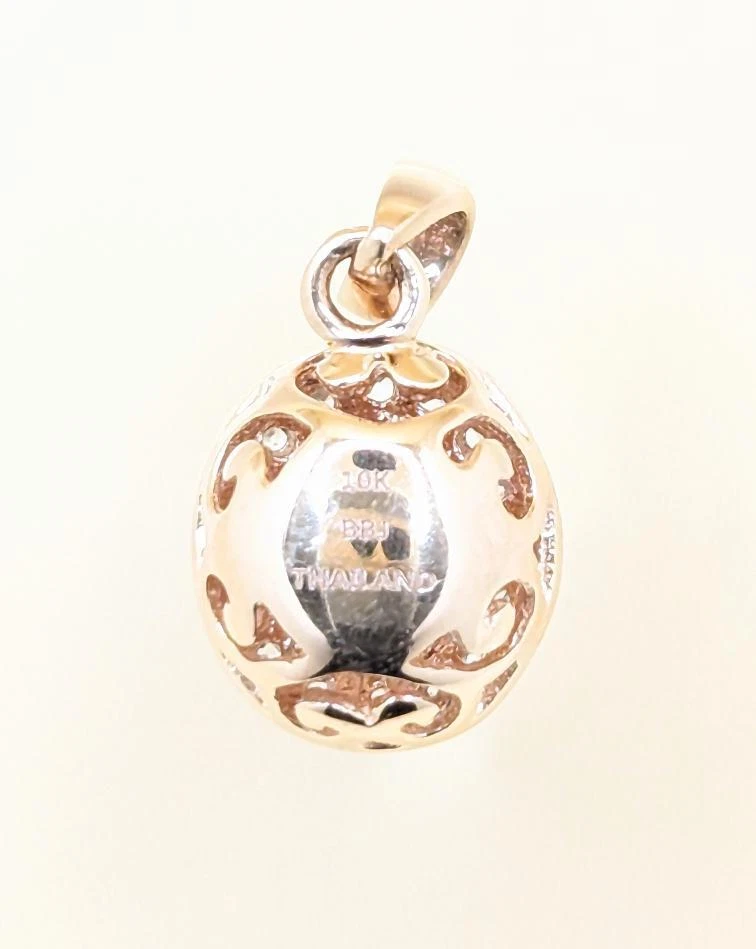 Colgante en forma de huevo de turmalina rosa de 2,47 g de oro blanco y rosa macizo de 10 quilates Foto 4 de 4