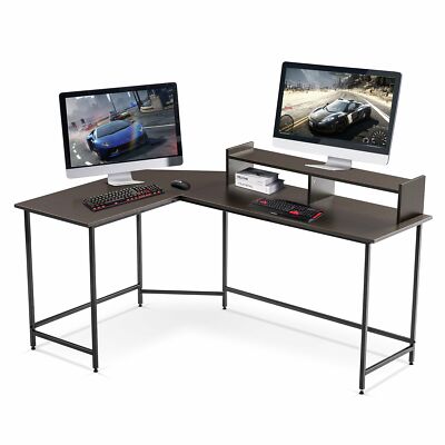 Ivinta L-Shaped Computer Office Desk, Corner Writing Study Desk with Monitor