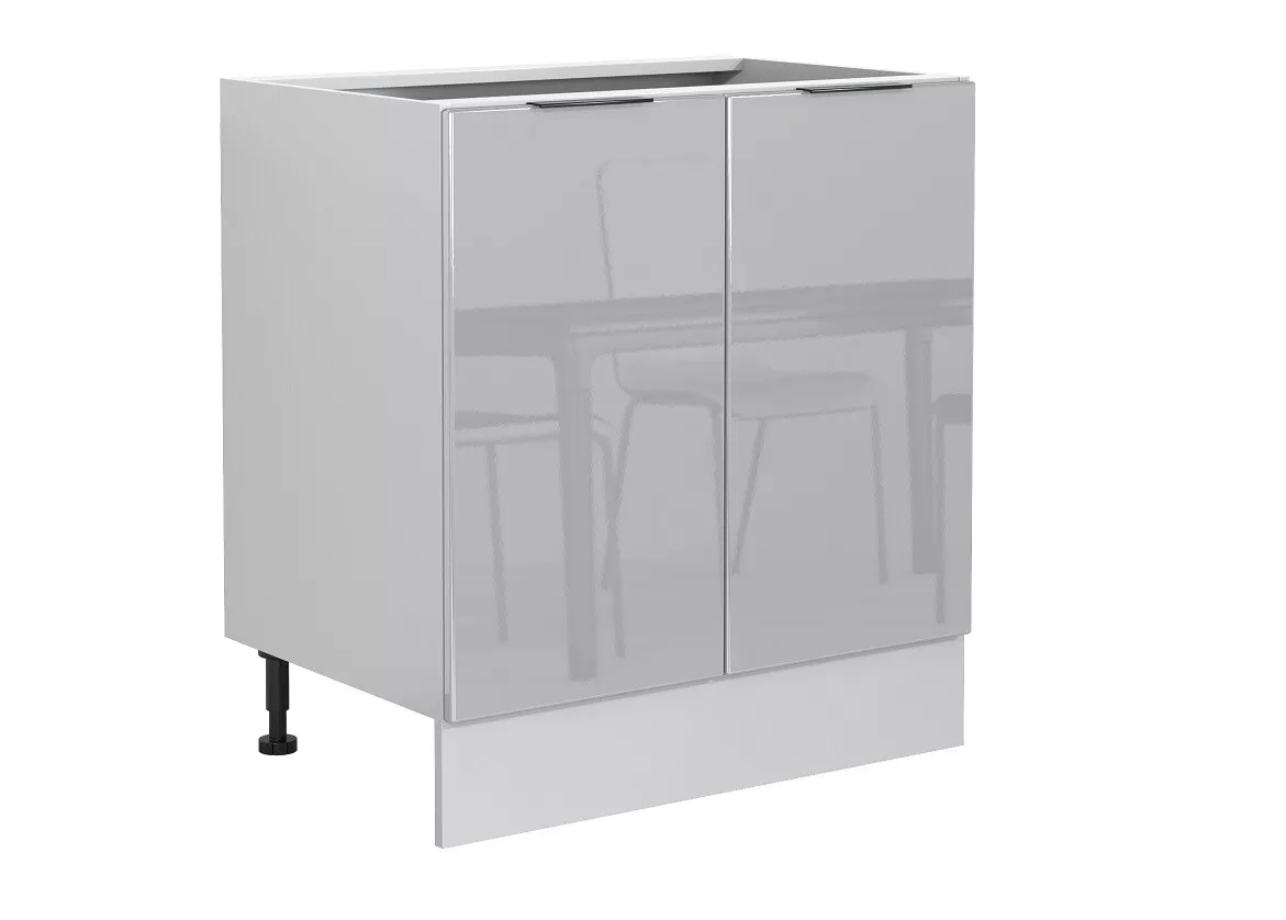 Kitchen Base Unit 800 Cabinet 80cm Double 2 Door Cupboard Light Grey Gloss Star