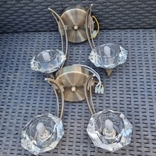 Two Arm Wall Lights X2 Antique Finish Bronze And Glass 24cm Wide