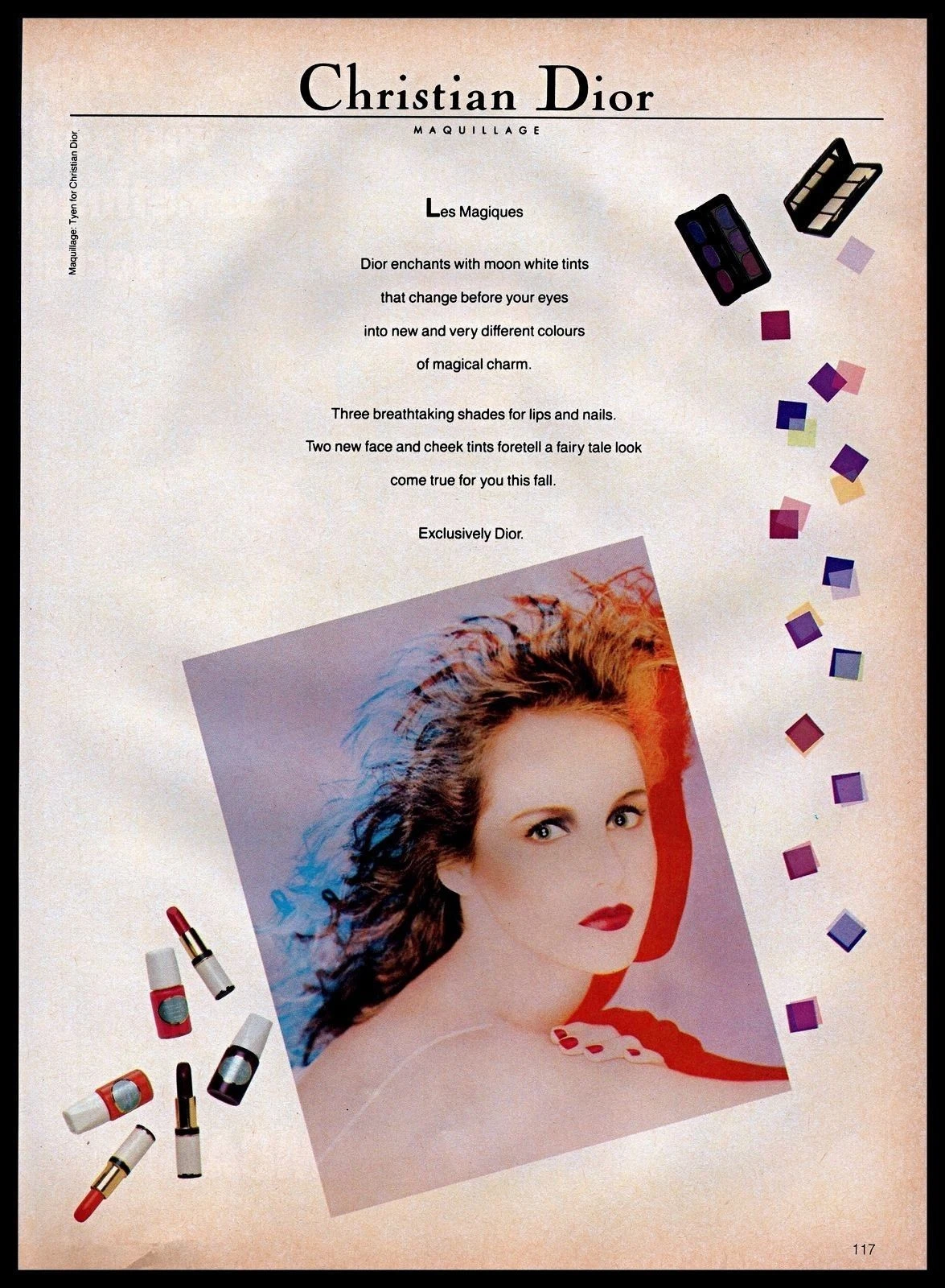 1982 Christian Dior Vintage IMPRIMÉ PUBLICITÉ Mode Maquillage Lune Blanc Maquillage Tyen 